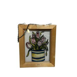 Open Windows Salida Colorado Tulip Pot Flower Stained Glass Panel 12 X 10 Framed